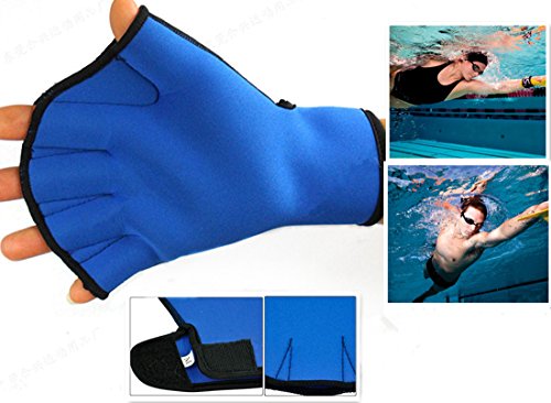 Harryshell(TM Water Resistance Fins Hand Glove Training Fingerless Webbed Flippers Paddle Swim Gloves (Blue, Big)