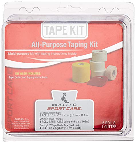 Mueller All-Purpose Taping Kit | Includes 3 Rolls Athletic Tape, 1 Roll Foam Prewrap, 1 Roll Tear-Light Tape, 1 Tape Cutter