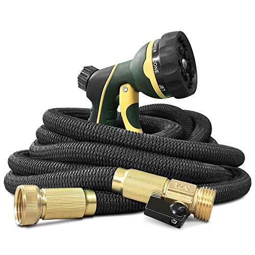 NGreen Garden Hose Flexible and Expandable - Collapsible Water Hose with Solid Brass Fittings and Spray Nozzle, Lightweight Retractable Leakproof Durable Gardening Hose Easy Storage Kink Free (50 FT)