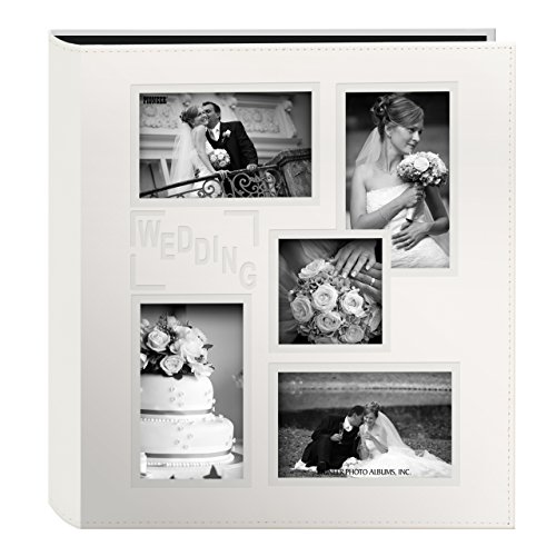 Pioneer Collage Frame Embossed Wedding Sewn Leatherette Cover Photo Album, Ivory