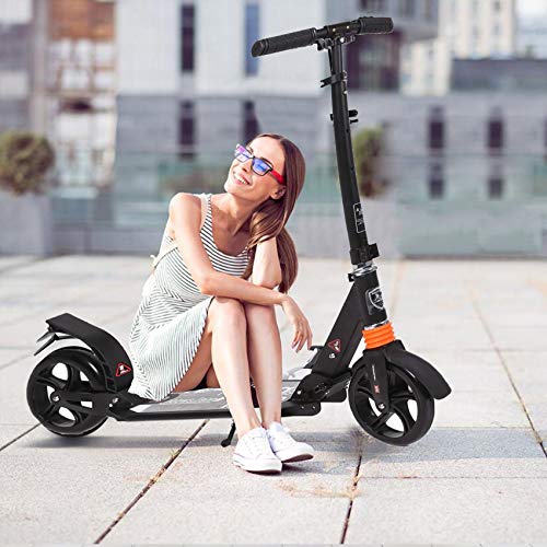 kids/Adult Scooter with 3 Seconds Easy-Folding System, 220lb Folding Adjustable Scooter with Disc Brake and 200mm Large Wheels (Black)