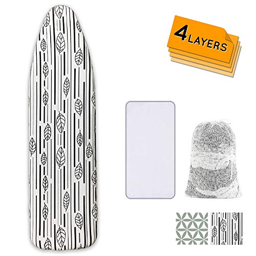 Ironing Board Cover and Pad Extra Thick Heavy Duty Padded 4 Layers Non Stick Scorch and Stain Resistant 15x54 and 3 Fasteners Elastic Edge with 2 Bonus Laundry Bag and Protective Scorch Mesh Cloth