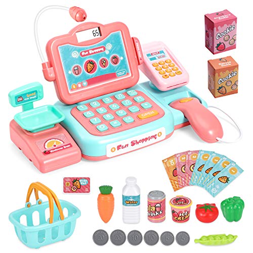 Chuntianli Durable Cash Register Toy-Pretend Play Educational Toy Cash Register with Scanner, Sound, Music, Microphone, Calculator, Play Money & Grocery Toy for Kids, Toddlers & Preschoolers