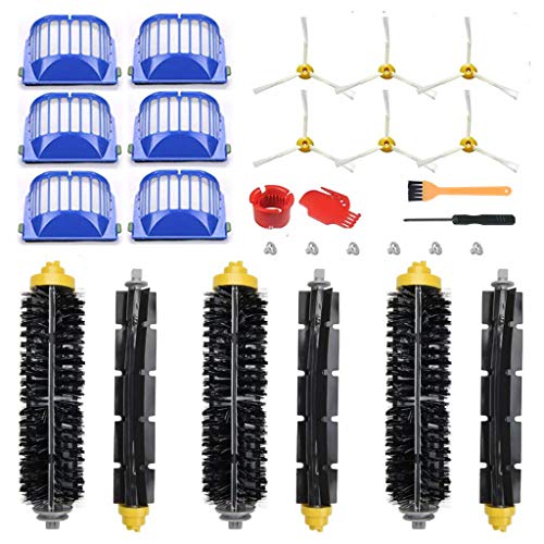Replacement Accessories Kit for iRobot Roomba 600 Serie 595 614 620 630 650 651 652 660 675 680 690（Not for 645 655）,6 Filter,6 Side Brush,3 Pairs Bristle and Flexible Beater Brush
