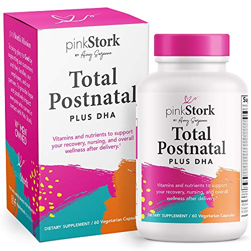 Pink Stork Total Postnatal + DHA: Support for Postpartum + Breastfeeding Vitamins, Nutrients for Mom + Baby, Prenatal Vitamins for After Baby, Women-Owned, 60 Vegetarian Capsules