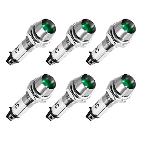 uxcell Indicator Light DC 12V, Green, Metal Shell Panel Mount 5/16' 8mm 6Pcs