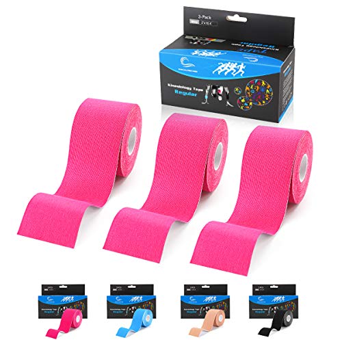 Kinesiology Tape, N.C.D Waterproof Muscle Tape for Athletes Shoulder Back Muscles Joints Sports Tape Athletic Elastic Fitness Patch Pack of 3, 2 Inch×16.4 Ft (Pink)