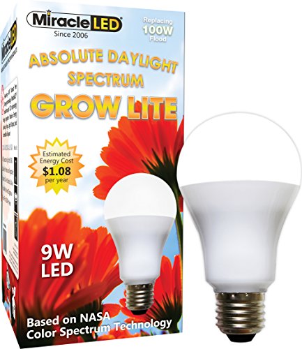 Miracle LED Absolute Daylight Spectrum Grow Lite - Replaces up to 100W - Full Spectrum Hydroponic LED Plant Growing Light Bulb for Greenhouse, Garden, and Indoor (605088)