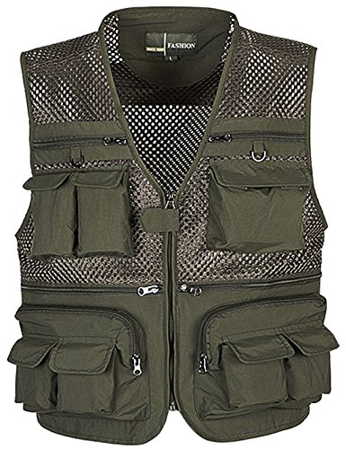 Zhusheng Men's Mesh 16 Pockets Photography Fishing Travel Outdoor Quick Dry Vest Breathable Waistcoat Jackets (XX-Large, Army Green)