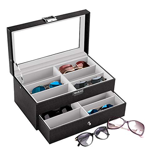 bestwishes Carbon Fiber Sunglasses Organizer for Women Men, Eyeglasses Collector Eyewear Display Case Storage Box,Sunglasses Jewelry Collection Case, Sunglass Glasses Storage (12 Compartments Black)