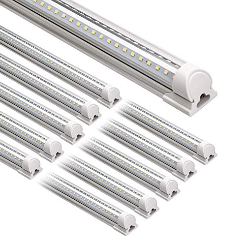 Barrina LED Shop Light, 8FT 72W 9000LM 5000K, Daylight White, V Shape, Clear Cover, Hight Output, Linkable Shop Lights, T8 LED Tube Lights, LED Shop Lights for Garage 8 Foot with Plug (Pack of 10)