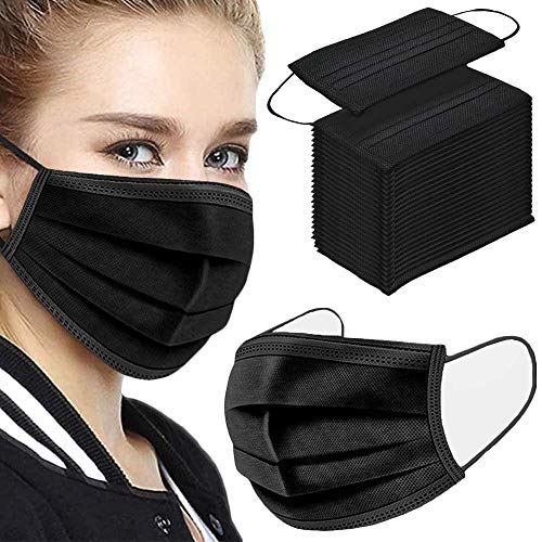 50PCS 3 ply black disposable face shield filter protection breathable dust proof