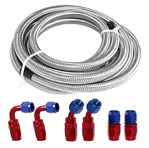 12Ft Universal 6AN Braided Oil Fuel Line Stainless Steel Fuel Hose W/ 6 Pcs AN6 Hose Compatible for Kit