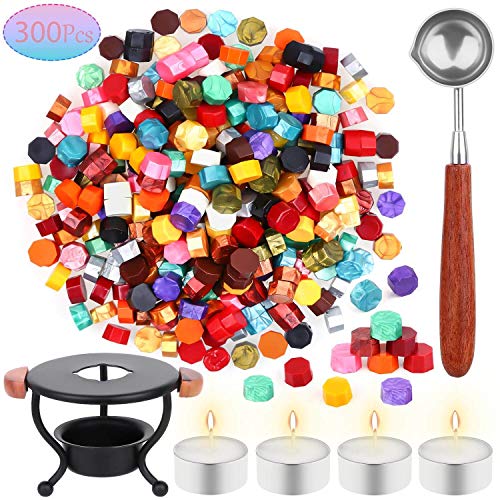 Sealing Wax, 306pcs Wax Seal Stamp Kit with Sealing Wax Beads, Wax Seal Warmer, Wax Stamp Spoon and Tealight Candles for Letter Sealing, Envelope Stamp, Crafts