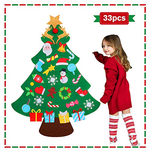 jumping meters DIY Felt Christmas Tree for Toddlers -2020 for Kids Christmas Toys , Christmas Craft Kits Set for Kids , Hanging Christmas Decorations Wall with 33 Ornaments