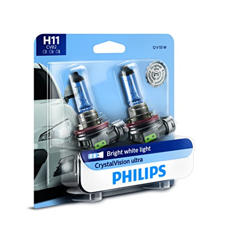 Philips H11 CrystalVision Ultra Upgrade Bright White Headlight Bulb, 2 Pack