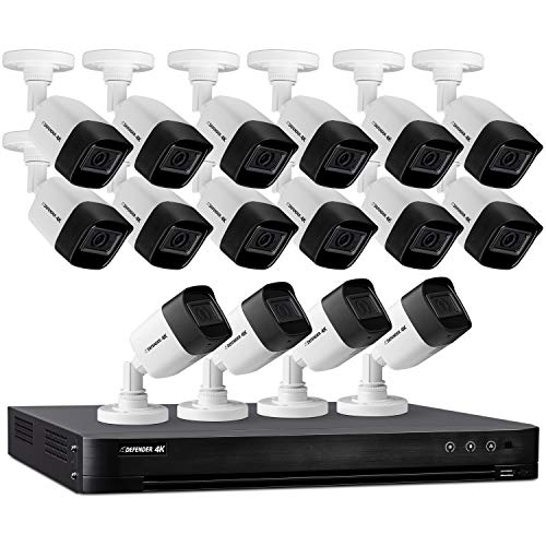 Defender 4k Ultra HD Wired Security Cameras - Night Vision, Mobile Viewing, Motion Detection Cameras for Security - Outdoor Security Cameras for Home - 16 Channel/16 Cameras
