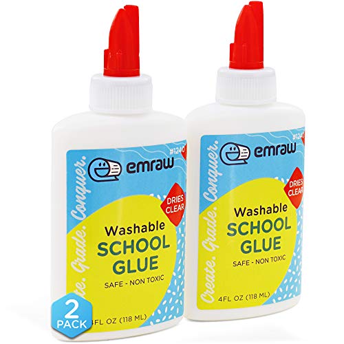 Liquid Glue White, Multi-Purpose, 4 oz. Bottle, Ideal for Kids | Latex Free, Dries Clear, Strong Binding, for Slime and Crafts, Great Use in Schools, Offices, and Homes - by Emraw (2 Pack)