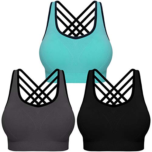Onory 3 Pack Strappy Sports Bras for Women Wirefree Padded Workout Yoga Fitness Bra