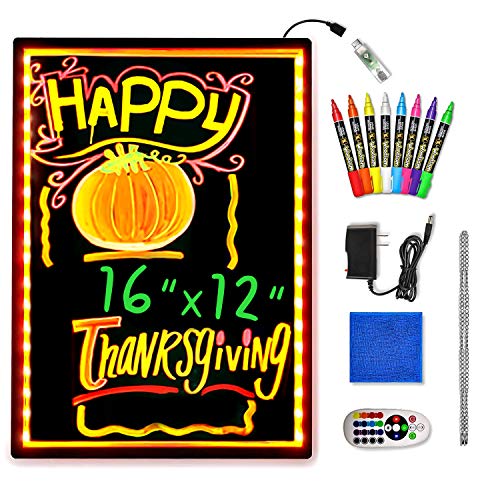 Woodsam Dry Erase Led Board - 16' x 12' Erasable Neon Message Drawing Learning Sign Board with 2 Vivid Liquid Chalk Markers for Kids