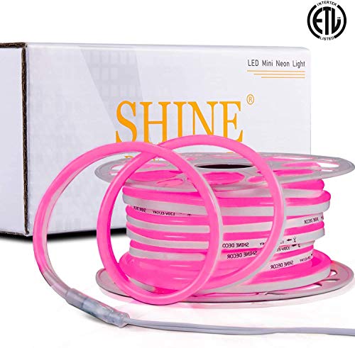 Shine Decor 7x14.5mm LED Neon Rope Lights, 50ft Pink, 110V-120V Flexible Waterproof Rope Light Strip, SMD 2835 120LEDs/M, for Indoor Outdoor Commercial Lighting Decoration, Accessories Included