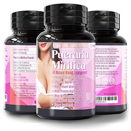 Natural Pueraria Mirifica Capsules 2000mg Daily - Breast Enhancement Pills for Women - Breast Growth Pills, Breast Firming, Vaginal Health, Menopause Relief, Skin and Hair Health 90 Veggie Capsules