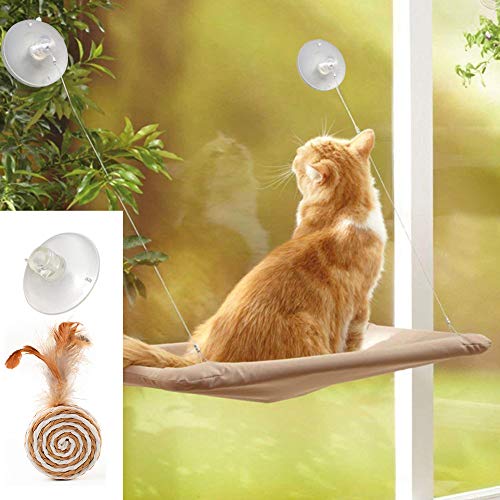 ZALALOVA Window Cat Seat, Cat Window Perch Hammock Space Saving Design w/1Pc Cat Toy 1Pc Extra Suction Cup Window Seat Cat Shelves All Around 360 Degree Sunbath Holds Up to 50lbs for Any Cat Size