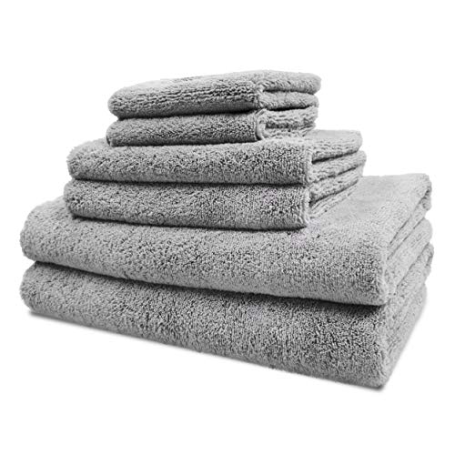 Polyte Oversize, 60 x 30 in, Quick Dry Lint Free Microfiber Bath Towel Set, 6 Piece (Gray)