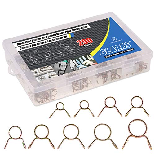 Glarks 290Pcs Fuel Line Hose Water Pipe Air Tubing Spring Clips Clamps Assortment Kit - Size 5-13MM