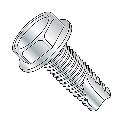 Steel Thread Cutting Screw, Zinc Plated Finish, Hex Washer Head, Type 23, 3/8'-16 Thread Size, 1-1/4' Length (Pack of 10)