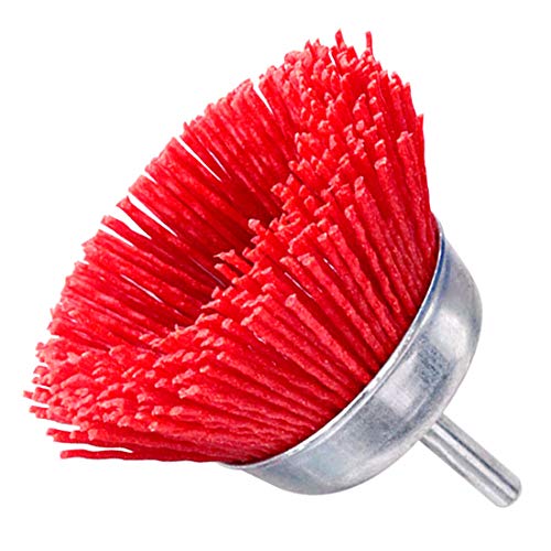 Swpeet 1Pcs 2Inch Red Nylon Filament Abrasive Wire Cup Brush with 1/4 Inch Shank, Include Fine Medium Coarse Grit Perfect for Removal of Rust/Corrosion/Paint - Reduced Wire Breakage and Longer Life