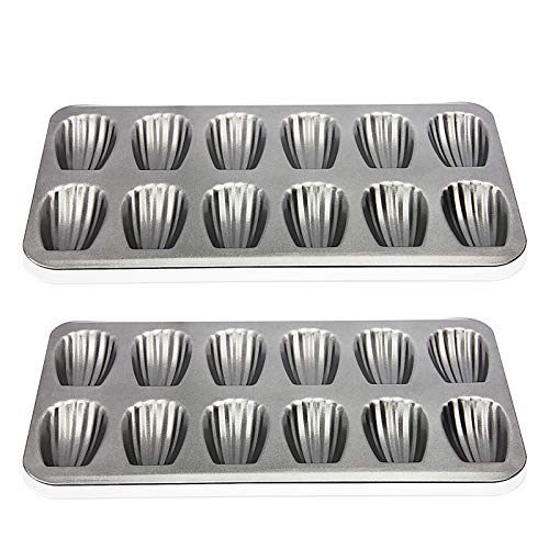 Madeleine Pan, OAMCEG 2 Pack 12 Cavity Heavy Duty Shell Shape Baking Cookie/Cake Nonstick Mold Pan for Oven Baking