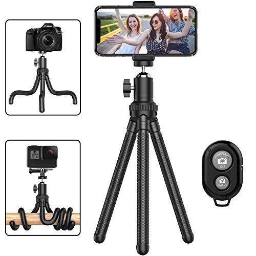 Phone Tripod, Portable Cell Phone Camera Tripod Stand with Wireless Remote, Flexible Tripod Stand for Selfies/Vlogging/Streaming/Photography Compatible with iPhone, Android Phone, Sports Camera GoPro