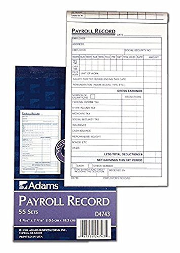 Adams Employee Payroll Record Book, 4.19 x 7.19 Inches, White and Canary, 2-Part, 55 Sets (D4743) (3 Pack)