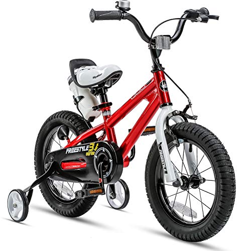 RoyalBaby Kids Bike Boys Girls Freestyle BMX Bicycle with Training Wheels Gifts for Children Bikes 14 Inch Red