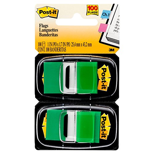 Post-it Standard Page Flags in Dispenser  1in Wide, Green 100 Flags, 680-GN2