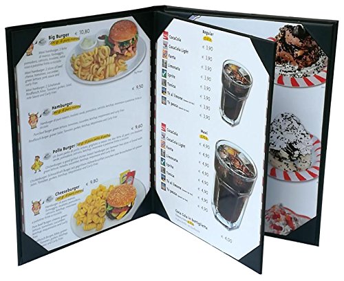 4 Pcs of Restaurant Menu Covers Holders 8.5' X 11' Inches, 3panel 4view,Sold by Case,with Clear PVC Sheets for Paper Protection