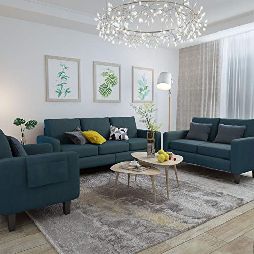 Mecor 3 Piece Living Room Sofa Set Modern Fabric Couch Furniture Upholstered 3 Seat Sofa Couch Loveseat Single Sofa Chair for Living Room, Bedroom, Office, Apartment, Dorm, Small Space