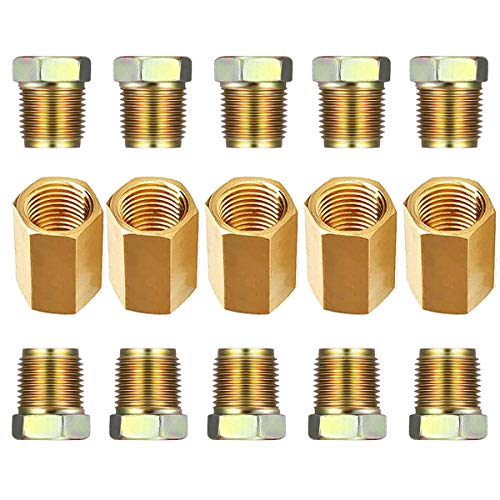 Muhize 15 Pieces 7/16-24 Threads Brake Line Fittings Assortment for 1/4” Brake Line Tube (5 Unions, 10 Nuts)