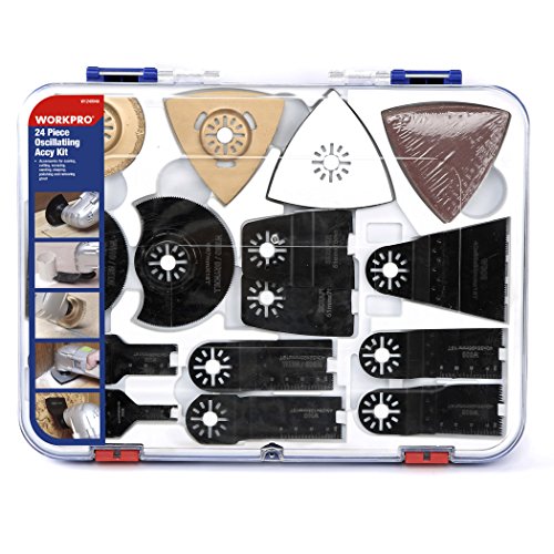WORKPRO 24-Piece Oscillating Accessory Kit, Mixed Multitool Saw Blades for Sanding, Grinding and Cutting （Not Compatible with Quick-Release Mechanism）