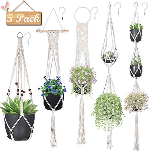 Macrame Plant Hangers, Hanging Planters Set of 5 with 5 Hooks, Hanging Planters for Indoor and Outdoor Plant Décor, Different Tier (5 Sizes) …