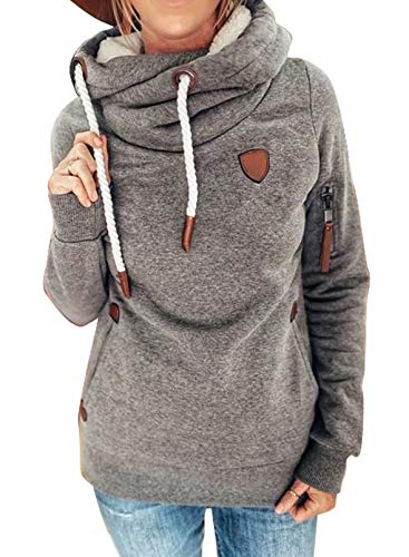 SHIPE Women Fashion Cowl Neck Hoodie Casual Loose Pullover Long Sleeve Sweatshirt Jumpers Tops (166-Grey M)