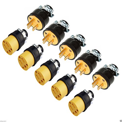 Fashion 5pc male & 5pc female extension cord replacement electrical end plugs 15AMP 125V
