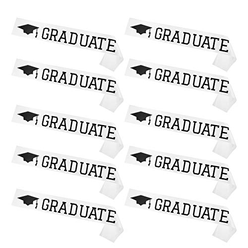 HEQUSigns 20 Pcs Graduate Sash White Satin with Black Fonts Graduation Party Supplies Commencement Ceremony College Graduate 2020 Decorations Party Supplies