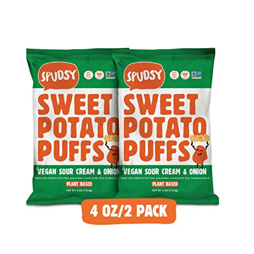 Vegan Sour Cream & Onion Sweet Potato Puffs by Spudsy | Gluten-free, Allergen-free, Non-GMO, Superfood Snack | 4 oz Bag (2 pack)