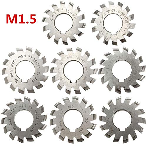 WSF-TOOLS, Module 1.5 M1.5 PA20 Degrees Bore 22mm #1-8 HSS Involute Gear Milling Cutter High Speed Steel Milling Cutter Gear Cutting Tools (Cutting Edge Diameter : 4)