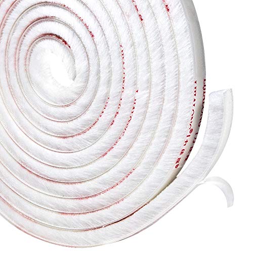 TORRAMI Fuzzy Brush Seal Weatherstripping for Window and Door 11/32 inch x 11/32 inch x 16 ft, Self-Adhesive Felt Insulation Sealing Strip Wind Dust Draft Insect Proof, White