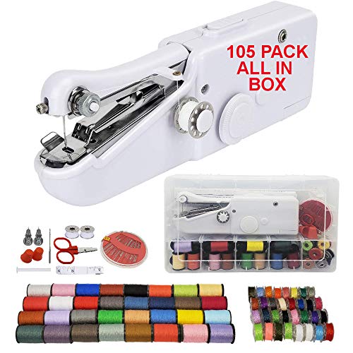 105 PCS Handheld Sewing Machine + Color Sewing Kit + Case Portable Mini Cordless Sewing Machine for Beginners Kid Leather Hand Maquina