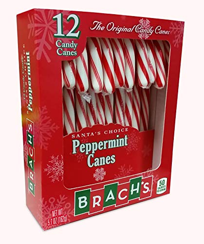 Ferrara (1) Box Brach's Peppermint Flavor Candy Canes - 12pc Individually Wrapped Holiday Candy per Box - Naturally Flavored - Net Wt. 5.7 oz