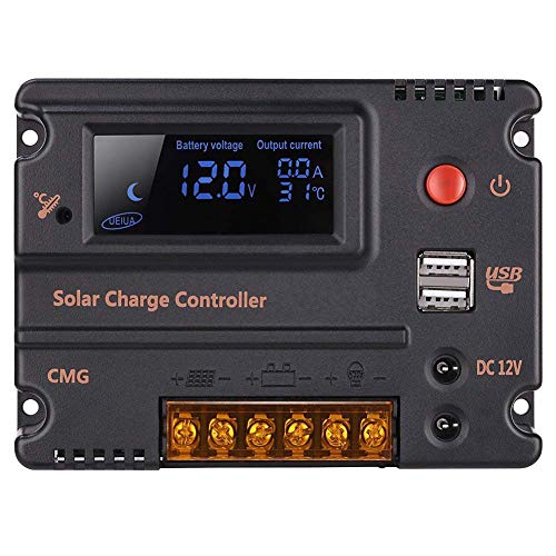 GHB 20A 12V 24V Solar Charge Controller Auto Switch LCD Intelligent Panel Battery Regulator Charge Controller Overload Protection Temperature Compensation
